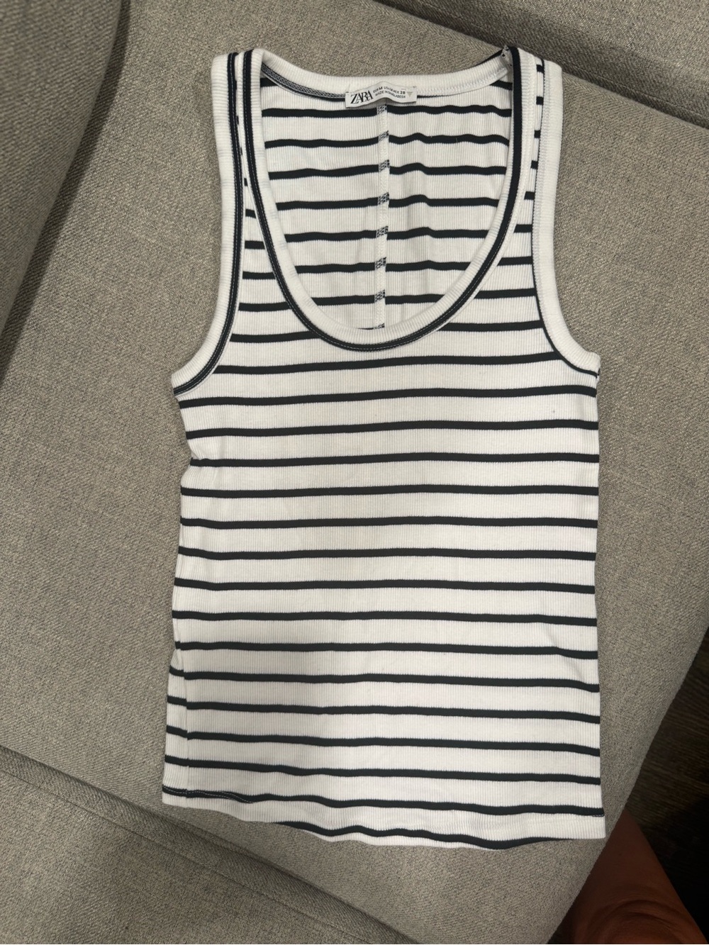 Zara White with Black Striped Ribbed Tank